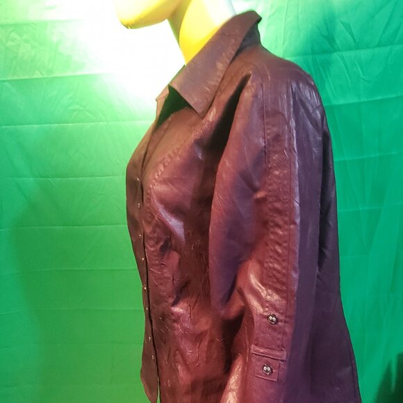 Marie claire women's long sleeves shirt leather effects button down crimson red - Picture 4 of 12